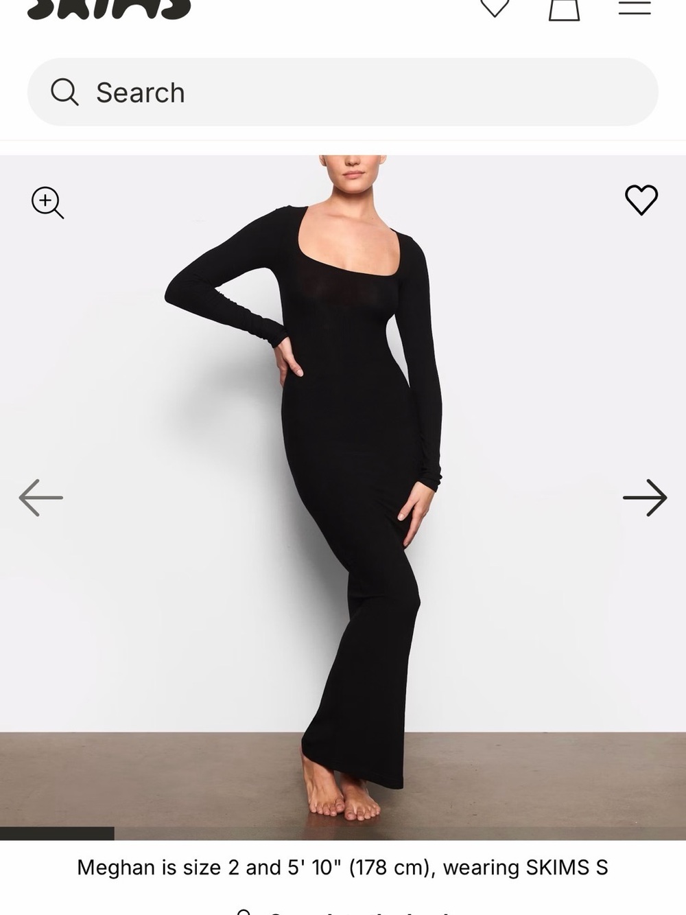 SKIMS Black Scoop Neck Long Sleeve Maxi Dress
